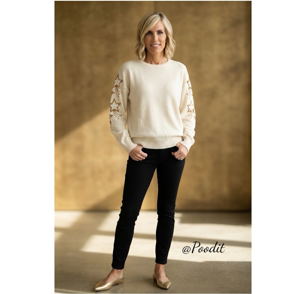 PEACH LOVE CALIFORNIA off white gold star beautiful sweater S M L